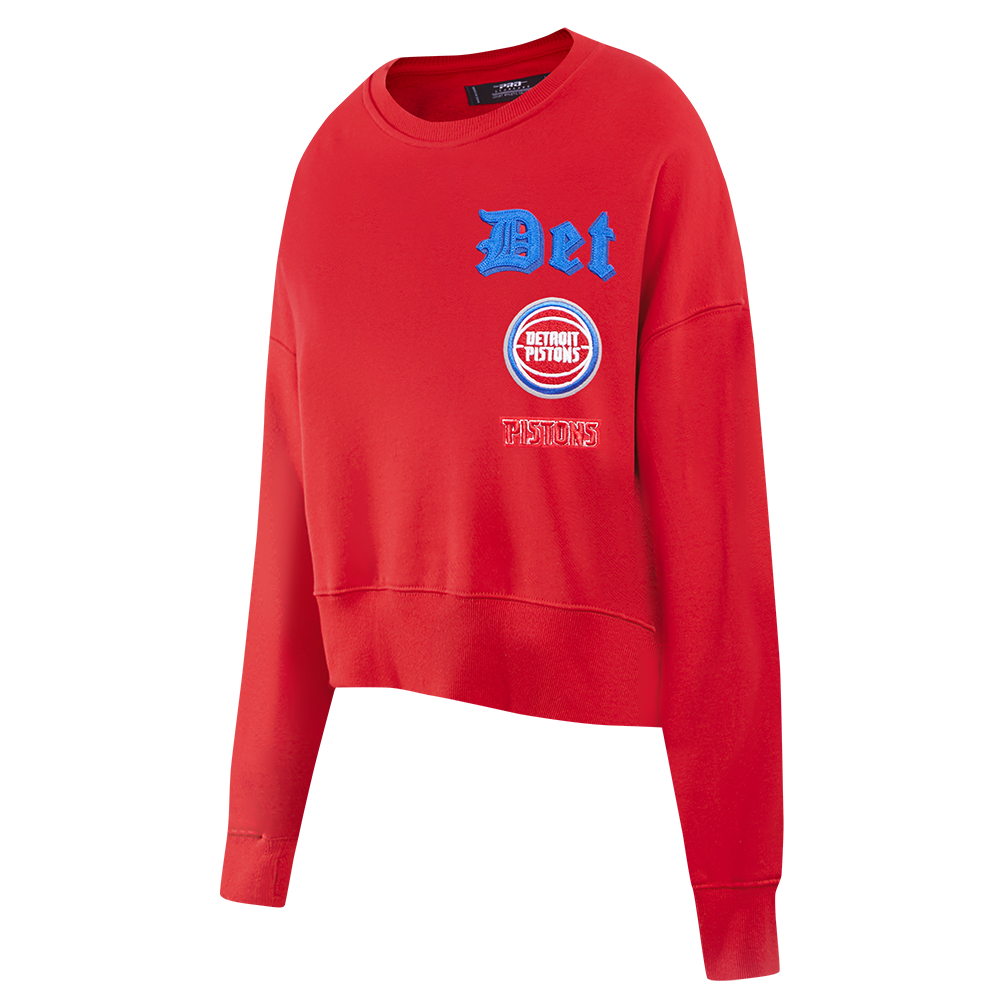 NBA DETROIT PISTONS OLD ENGLISH WOMEN'S FLC CREWNECK (RED)