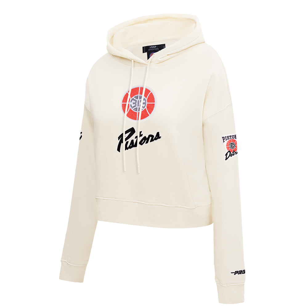 NBA DETROIT PISTONS CITY EDITION 24-25 WOMEN'S FLEECE CROPPED PULLOVER HOODIE (EGGSHELL)
