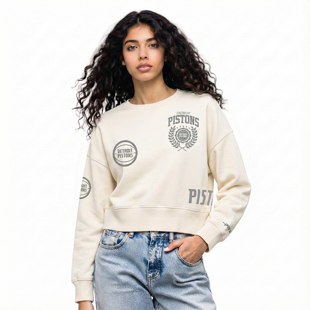 NBA DETROIT PISTONS STREET TEAM WOMEN'S FLC CREWNECK (EGGSHELL)