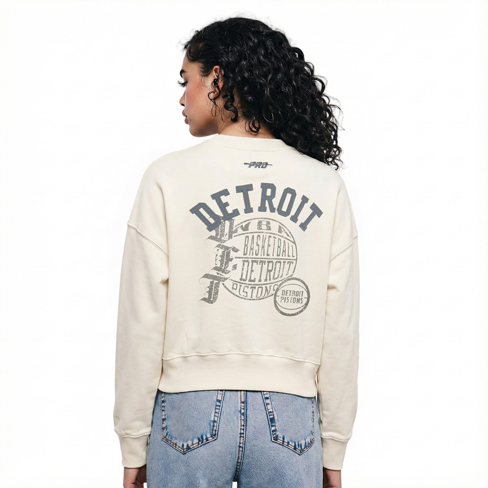 NBA DETROIT PISTONS STREET TEAM WOMEN'S FLC CREWNECK (EGGSHELL)