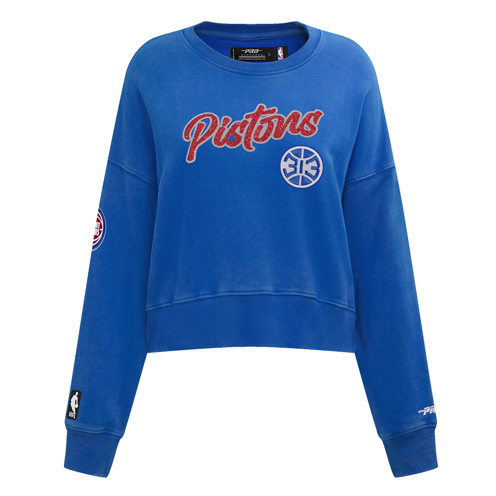 NBA DETROIT PISTONS TEAM CRYSTALLINE WOMEN'S CREWNECK SWEATSHIRT (WASHED ROYAL BLUE)