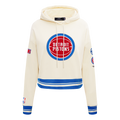 NBA DETROIT PISTONS RETRO CLASSICS CHANDAIL À CAPUCHON COURT POUR FEMME (COQUILLE D'ŒUF/BLEU ROYAL)