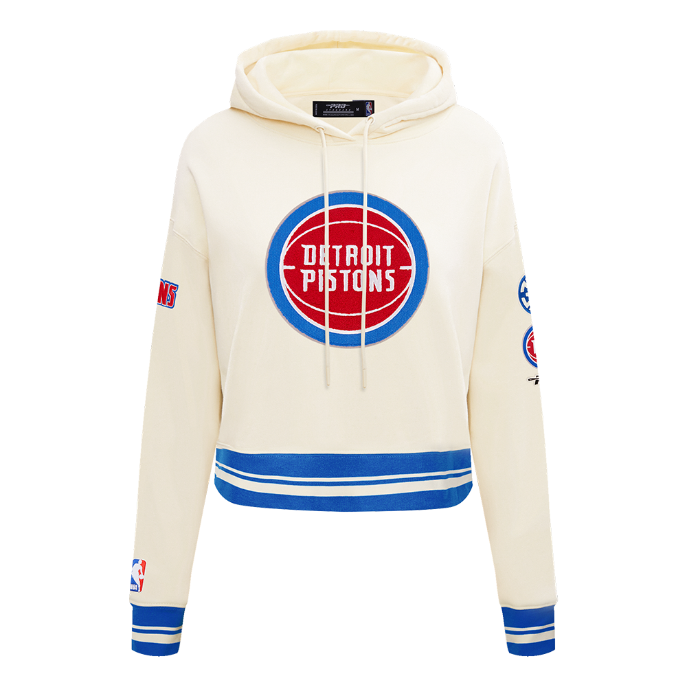 NBA DETROIT PISTONS RETRO CLASSICS WOMEN'S CROPPED PULLOVER HOODIE (EGGSHELL/ROYAL BLUE)