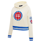 NBA DETROIT PISTONS RETRO CLASSICS CHANDAIL À CAPUCHON COURT POUR FEMME (COQUILLE D'ŒUF/BLEU ROYAL)