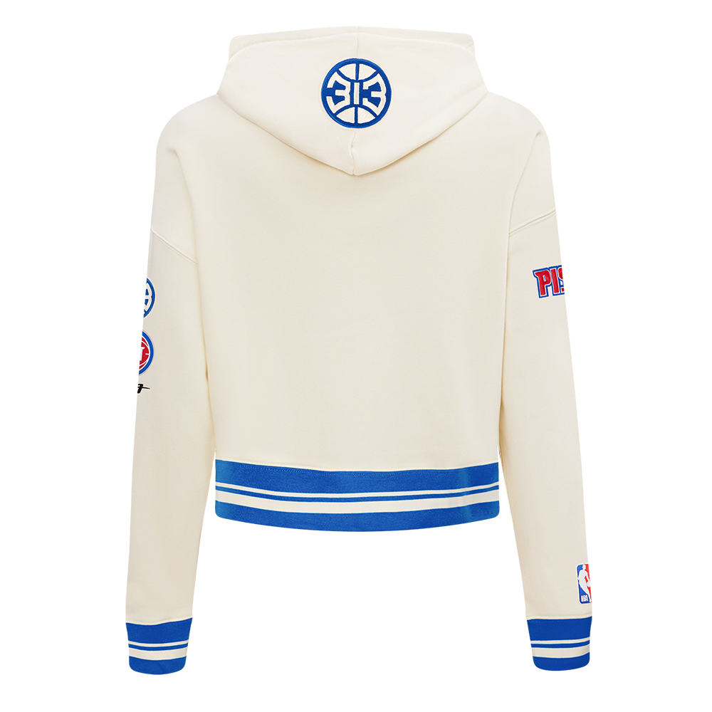 NBA DETROIT PISTONS RETRO CLASSICS CHANDAIL À CAPUCHON COURT POUR FEMME (COQUILLE D'ŒUF/BLEU ROYAL)