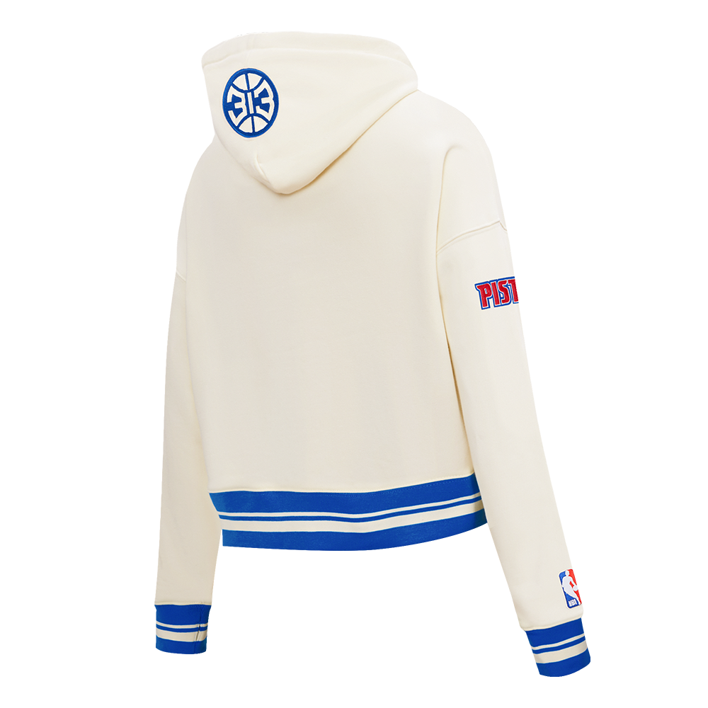 NBA DETROIT PISTONS RETRO CLASSICS CHANDAIL À CAPUCHON COURT POUR FEMME (COQUILLE D'ŒUF/BLEU ROYAL)
