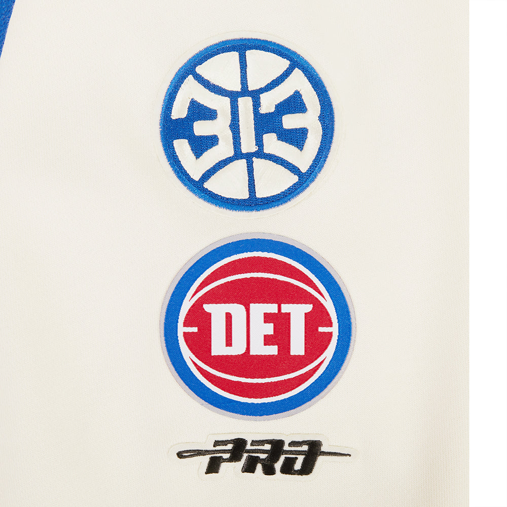 NBA DETROIT PISTONS RETRO CLASSICS CHANDAIL À CAPUCHON COURT POUR FEMME (COQUILLE D'ŒUF/BLEU ROYAL)