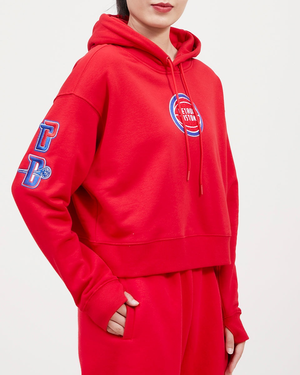 NBA DETROIT PISTONS CLASSIC WOMEN'S CROPPED PO HOODIE (RED)