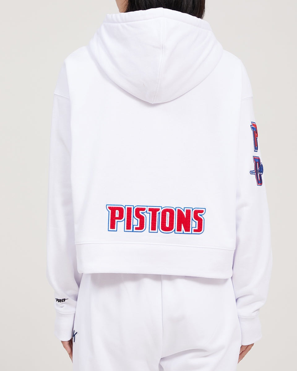 NBA DETROIT PISTONS CLASSIC WOMEN'S CROPPED PO HOODIE (WHITE)