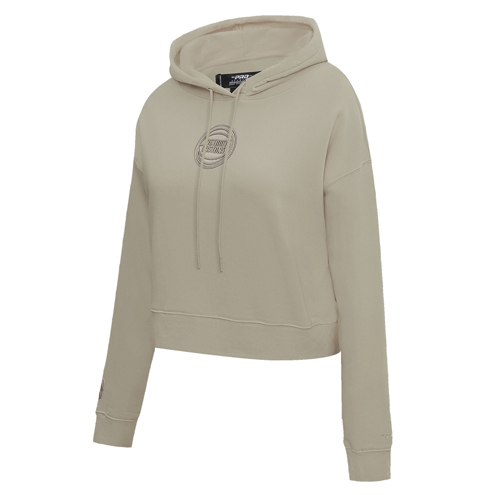 NBA DETROIT PISTONS NEUTRAL WOMEN'S CROPPED PULLOVER HOODIE (TAUPE)