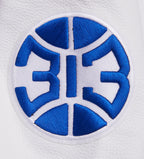 NBA DETROIT PISTONS RETRO CLASSIC BLOUSON COLLÉGIAL EN LAINE À BORDS CÔTELÉS POUR FEMME (BLEU ROYAL/ROUGE)