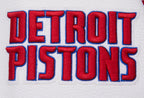 NBA DETROIT PISTONS RETRO CLASSIC BLOUSON COLLÉGIAL EN LAINE À BORDS CÔTELÉS POUR FEMME (BLEU ROYAL/ROUGE)