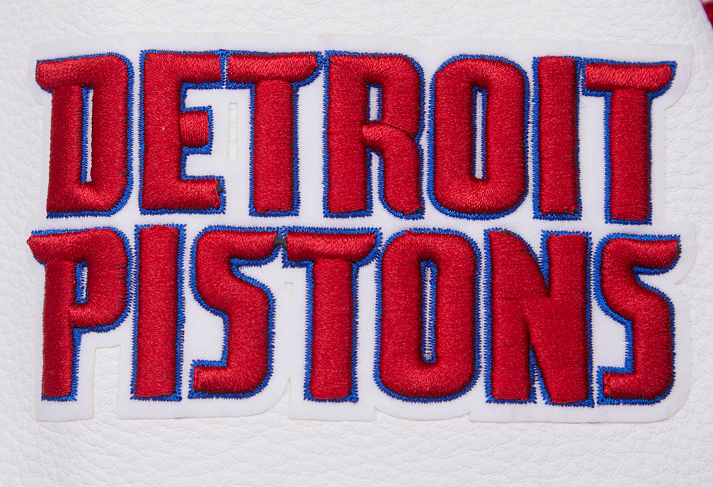 NBA DETROIT PISTONS RETRO CLASSIC BLOUSON COLLÉGIAL EN LAINE À BORDS CÔTELÉS POUR FEMME (BLEU ROYAL/ROUGE)