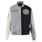 NBA DETROIT PISTONS REVERSE FRENCH TERRY WOMEN'S WOOL VARSITY JACKET (BLACK/GRAY/EGGSHELL)