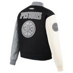 NBA DETROIT PISTONS REVERSE FRENCH TERRY WOMEN'S WOOL VARSITY JACKET (BLACK/GRAY/EGGSHELL)