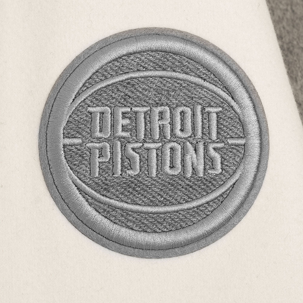 NBA DETROIT PISTONS REVERSE FRENCH TERRY WOMEN'S WOOL VARSITY JACKET (BLACK/GRAY/EGGSHELL)