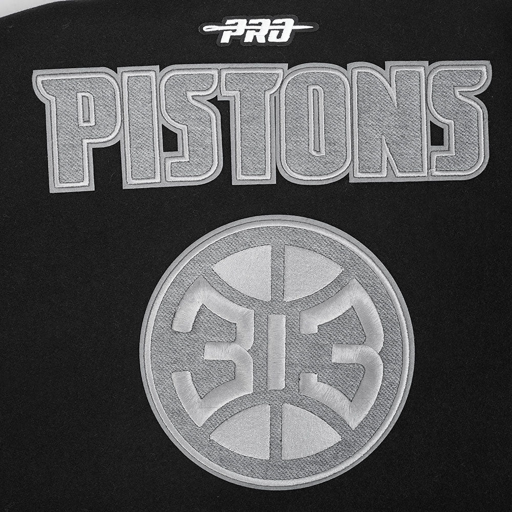 NBA DETROIT PISTONS REVERSE FRENCH TERRY WOMEN'S WOOL VARSITY JACKET (BLACK/GRAY/EGGSHELL)