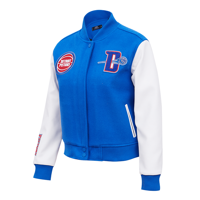 NBA DETROIT PISTONS CLASSIC WOOL WOMEN'S VARSITY JACKET (ROYAL BLUE/WHITE)