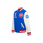 NBA DETROIT PISTONS RETRO CLASSIC BLOUSON COLLÉGIAL EN LAINE À BORDS CÔTELÉS POUR GARÇON ENFANT (BLEU ROYAL/ROUGE)