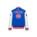 NBA DETROIT PISTONS RETRO CLASSIC BLOUSON COLLÉGIAL EN LAINE À BORDS CÔTELÉS POUR GARÇON ENFANT (BLEU ROYAL/ROUGE)