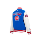 NBA DETROIT PISTONS RETRO CLASSIC BLOUSON COLLÉGIAL EN LAINE À BORDS CÔTELÉS POUR GARÇON ENFANT (BLEU ROYAL/ROUGE)