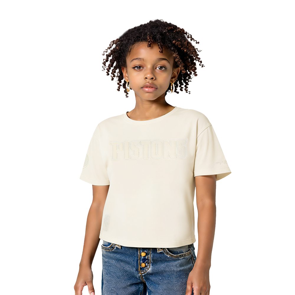 NBA DETROIT PISTONS NEUTRAL T-SHIRT À COUPE CARRÉE À MANCHES COURTES POUR FILLE ENFANT (COQUILLE D'ŒUF)