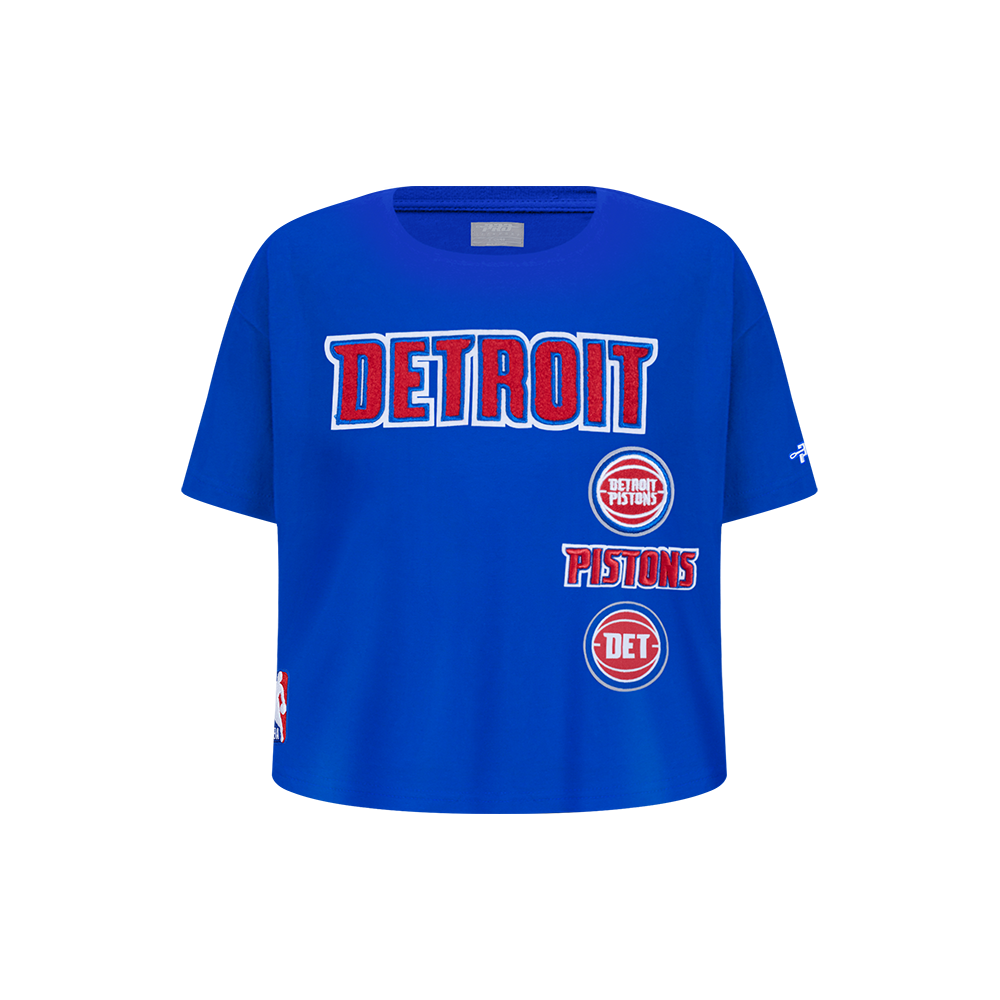 NBA DETROIT PISTONS RETRO CLASSIC LITTLE GIRL'S SHORT SLEEVE BOXY TEE (ROYAL BLUE)