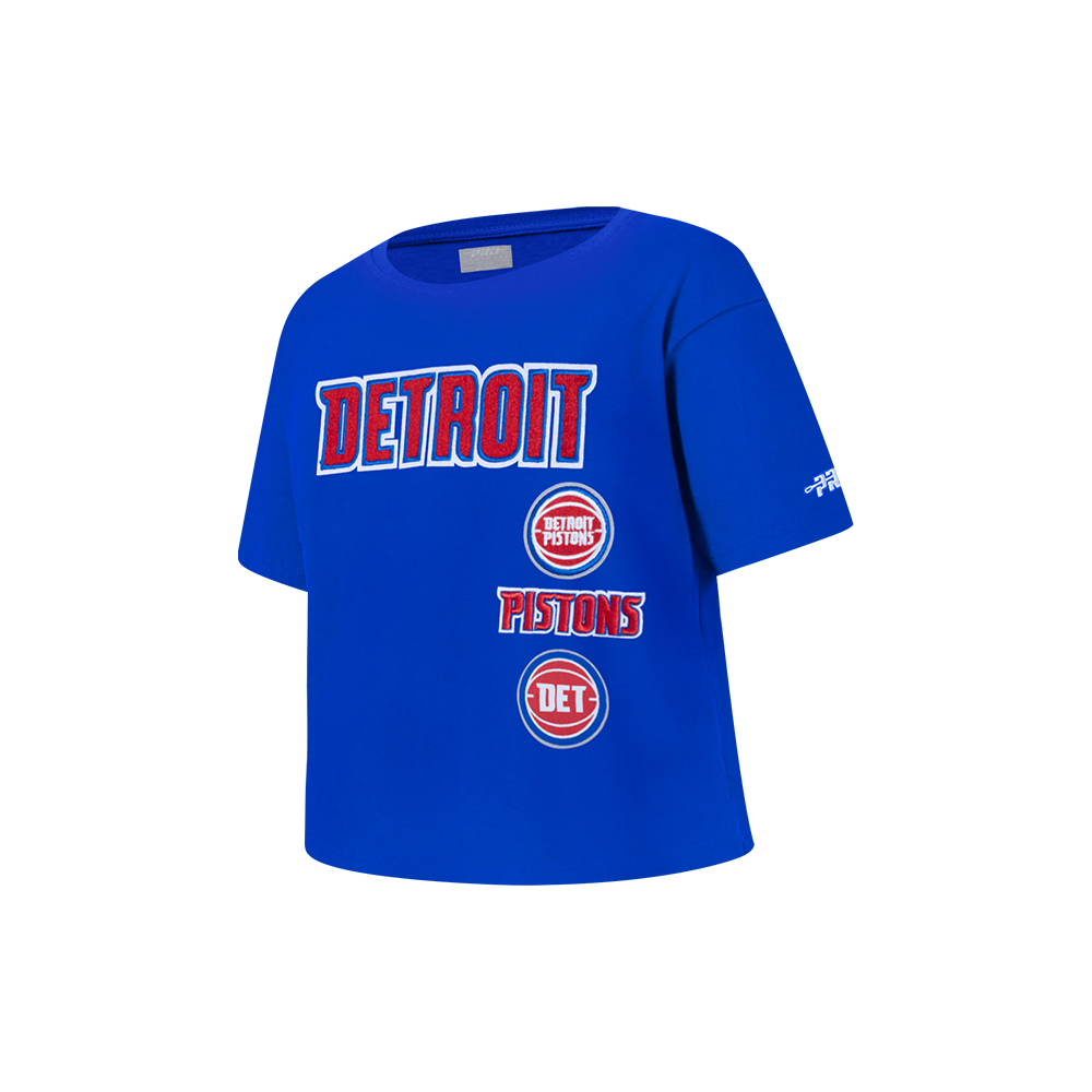 NBA DETROIT PISTONS RETRO CLASSIC LITTLE GIRLS SHORT SLEEVE BOXY TEE (ROYAL BLUE)
