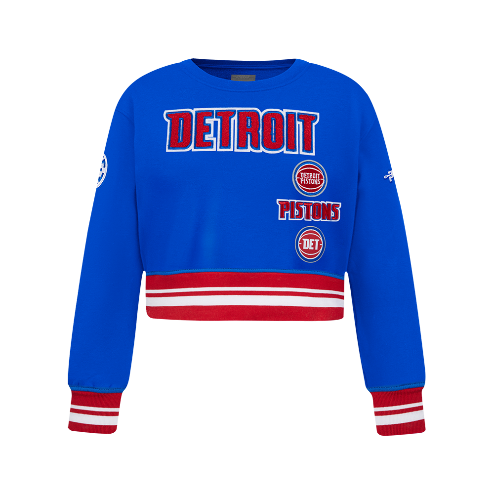 NBA DETROIT PISTONS RETRO CLASSIC LITTLE GIRL'S RIB FLEECE CREWNECK (ROYAL BLUE/RED)