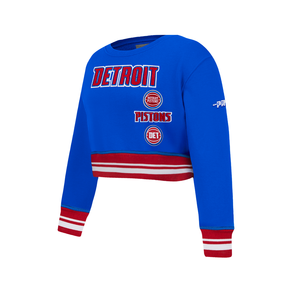 NBA DETROIT PISTONS RETRO CLASSIC LITTLE GIRLS  RIB FLEECE CREWNECK (ROYAL BLUE/RED)