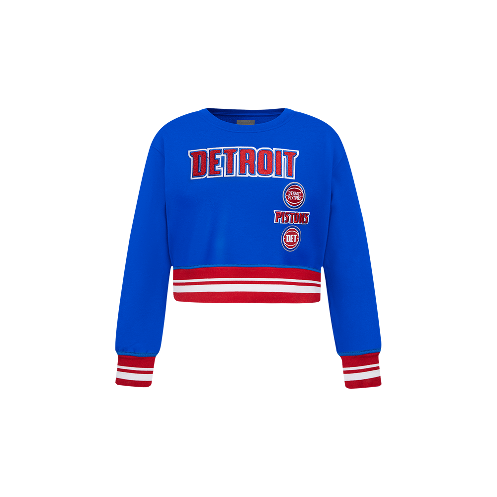 NBA DETROIT PISTONS RETRO CLASSIC TODDLER GIRL'S RIB FLEECE CREWNECK (ROYAL BLUE/RED)