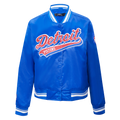NBA DETROIT PISTONS SCRIPT TAIL WOMEN'S SATIN JACKET (ROYAL BLUE)