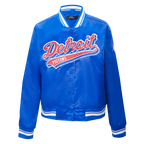 NBA DETROIT PISTONS SCRIPT TAIL WOMEN'S SATIN JACKET (ROYAL BLUE)