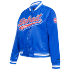 NBA DETROIT PISTONS SCRIPT TAIL WOMEN'S SATIN JACKET (ROYAL BLUE)