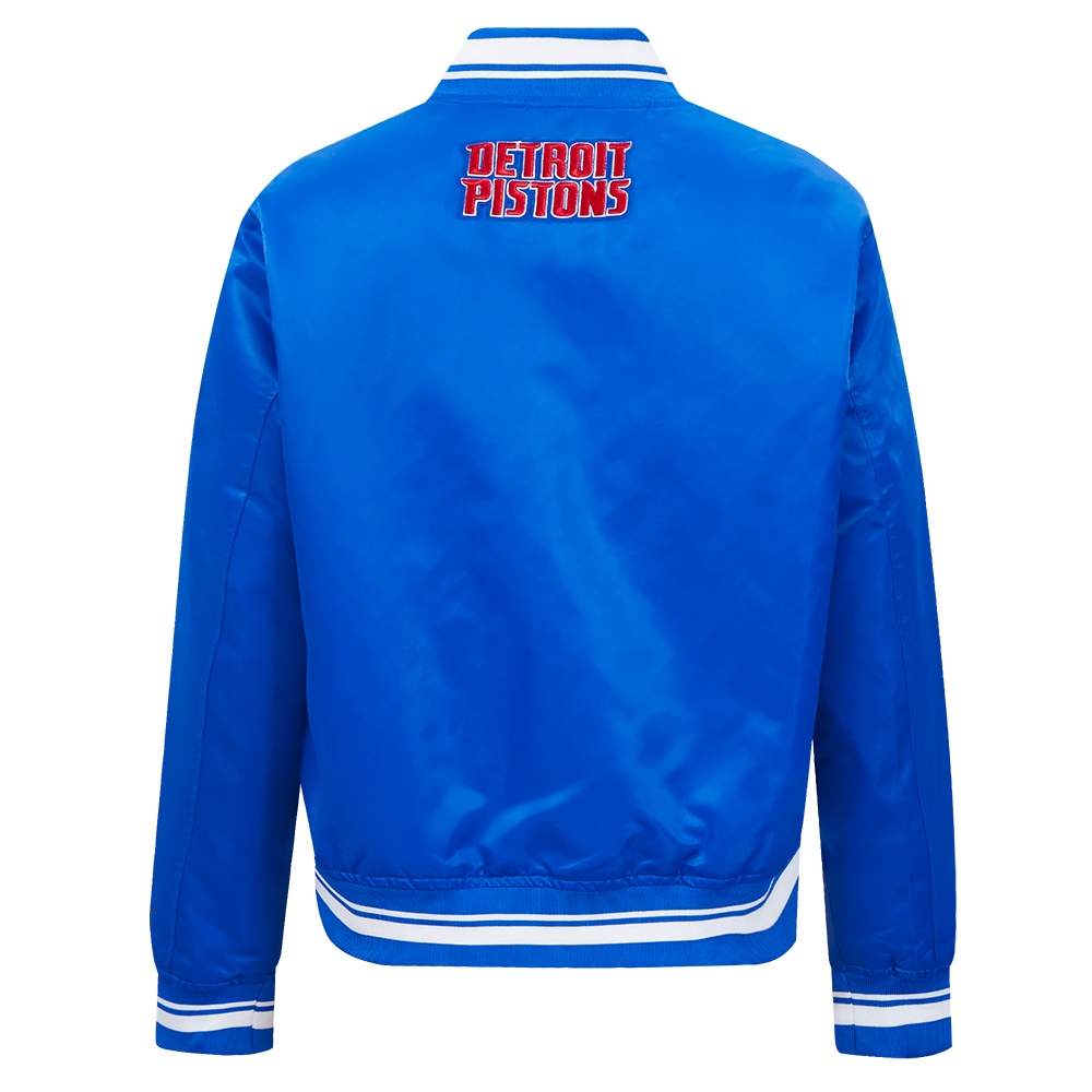 NBA DETROIT PISTONS SCRIPT TAIL WOMEN'S SATIN JACKET (ROYAL BLUE)