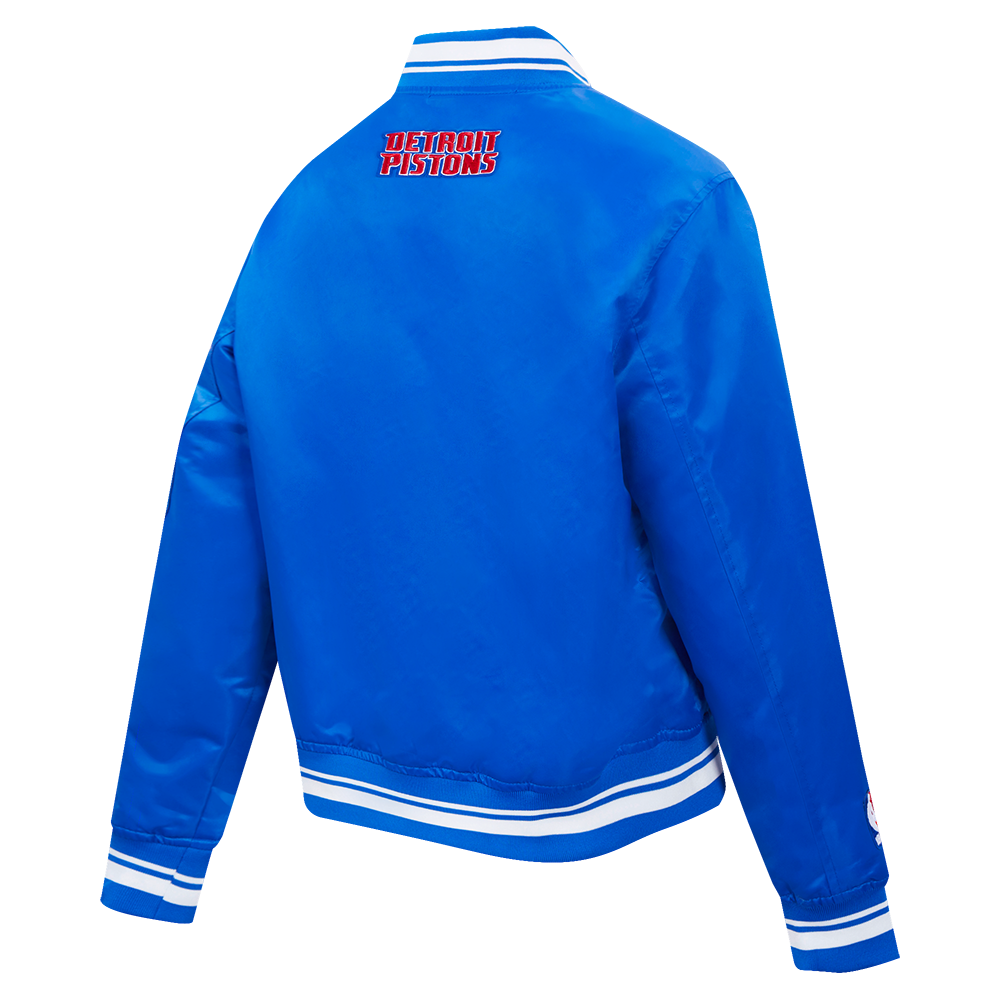 NBA DETROIT PISTONS SCRIPT TAIL WOMEN'S SATIN JACKET (ROYAL BLUE)