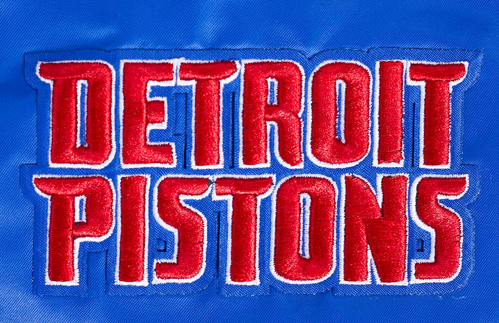 NBA DETROIT PISTONS SCRIPT TAIL WOMEN'S SATIN JACKET (ROYAL BLUE)