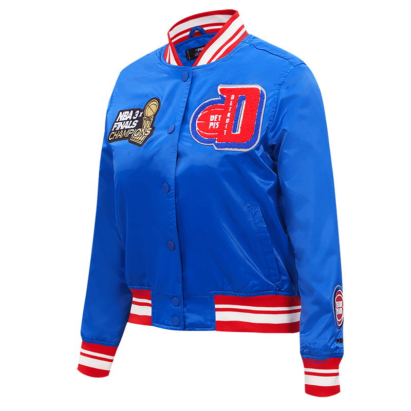 NBA DETROIT PISTONS MASHUP WOMEN'S SATIN JACKET (ROYAL BLUE/RED)