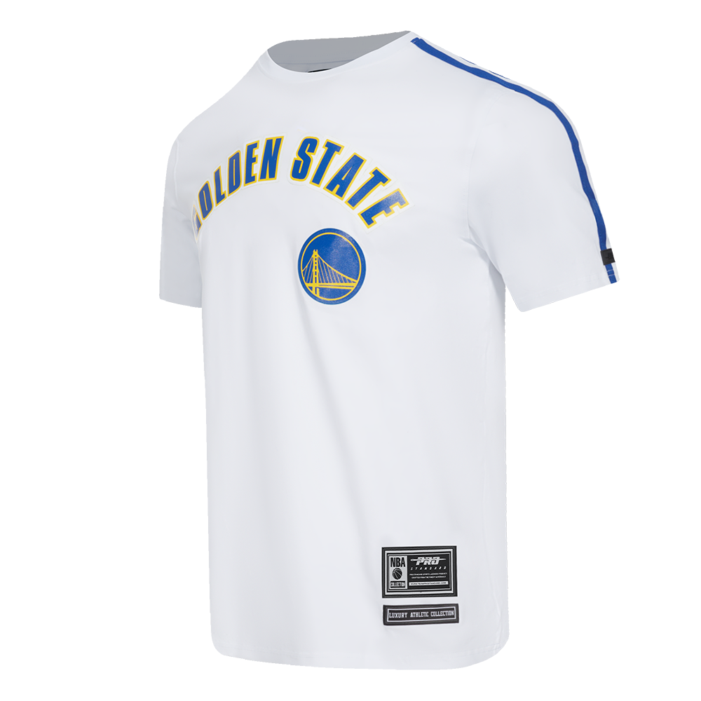 NBA GOLDEN STATE WARRIORS CLASSIC MESH STRIPED MEN'S TEE (WHITE/ROYAL BLUE)