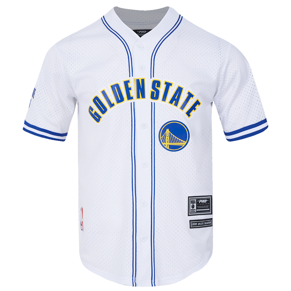 NBA GOLDEN STATE WARRIORS CLASSIC MEN'S MESH BUTTON DOWN JERSEY (WHITE/ROYAL BLUE)