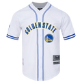 NBA GOLDEN STATE WARRIORS CLASSIC MEN'S MESH BUTTON DOWN JERSEY (WHITE/ROYAL BLUE)