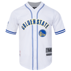 NBA GOLDEN STATE WARRIORS CLASSIC MEN'S MESH BUTTON DOWN JERSEY (WHITE/ROYAL BLUE)
