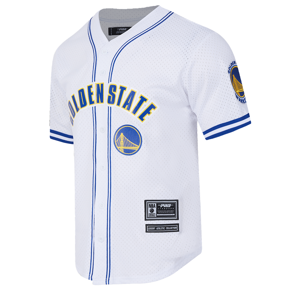 NBA GOLDEN STATE WARRIORS CLASSIC MEN'S MESH BUTTON DOWN JERSEY (WHITE/ROYAL BLUE)