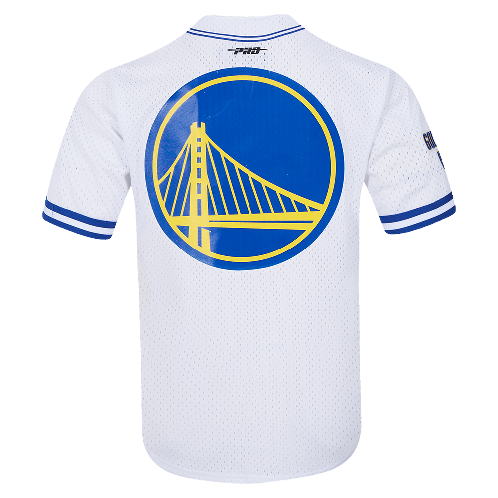NBA GOLDEN STATE WARRIORS CLASSIC MEN'S MESH BUTTON DOWN JERSEY (WHITE/ROYAL BLUE)