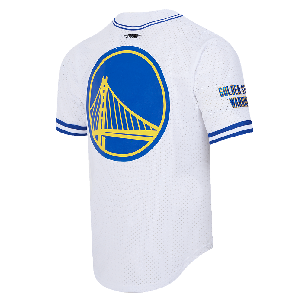 NBA GOLDEN STATE WARRIORS CLASSIC MEN'S MESH BUTTON DOWN JERSEY (WHITE/ROYAL BLUE)