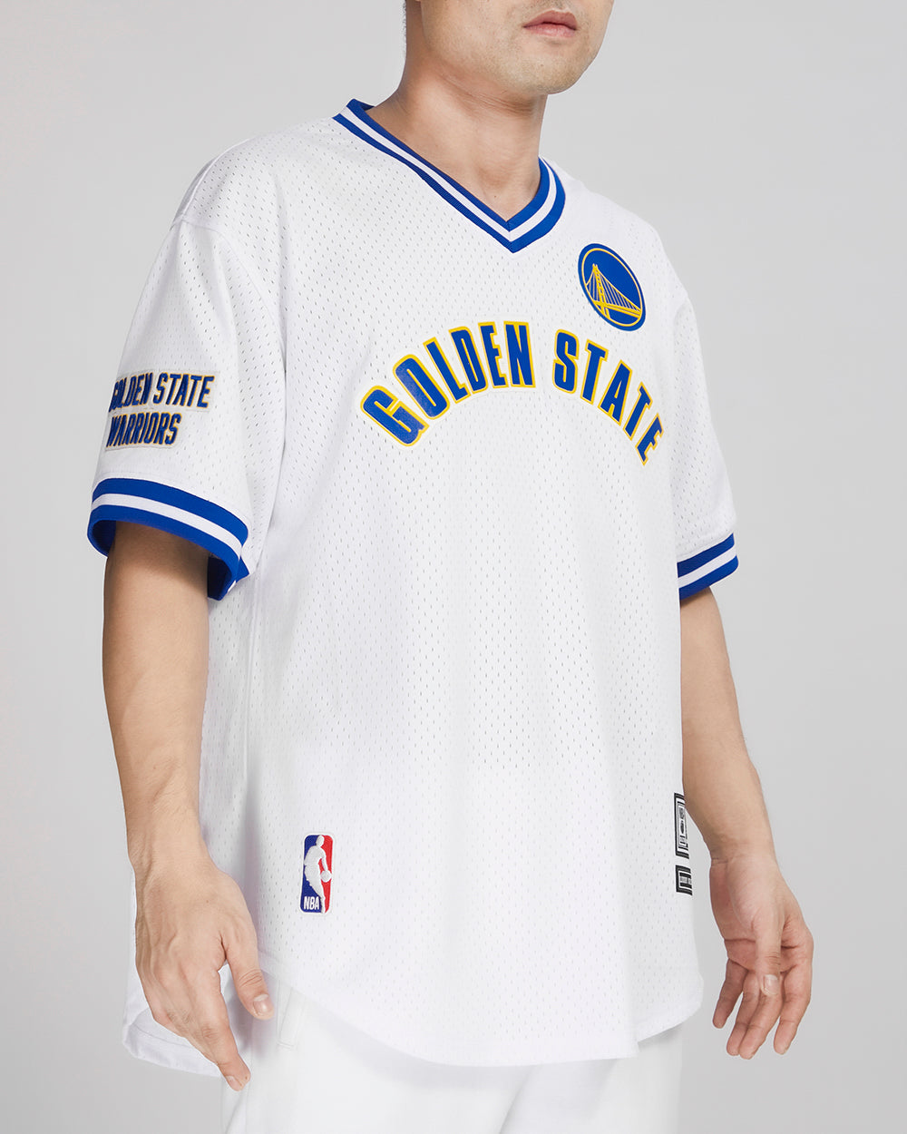 NBA GOLDEN STATE WARRIORS CLASSIC MESH MEN'S VNECK MEN'S JERSEY (WHITE/ROYAL BLUE)