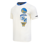 NBA GOLDEN STATE WARRIORS RETRO CASCADE T-SHIRT À BORDURES CONTRASTANTES POUR HOMME (COQUILLE D'ŒUF/BLEU ROYAL)