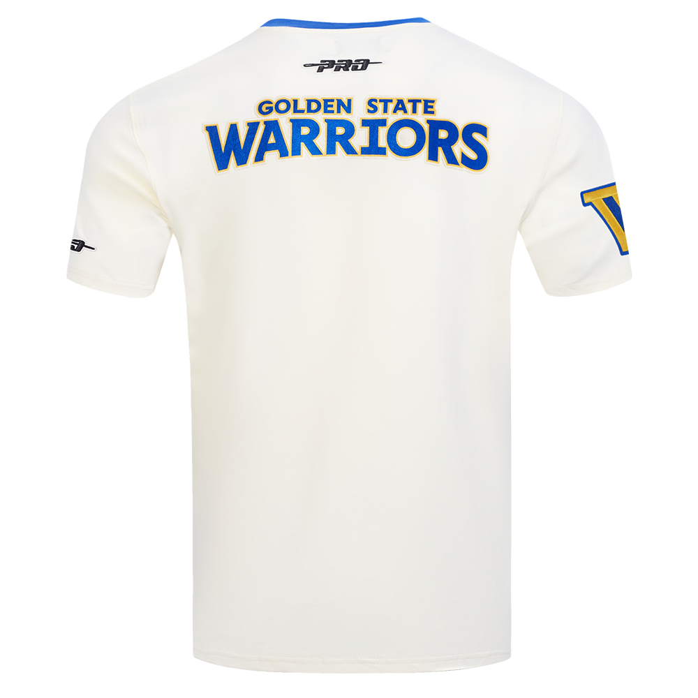 NBA GOLDEN STATE WARRIORS RETRO CASCADE T-SHIRT À BORDURES CONTRASTANTES POUR HOMME (COQUILLE D'ŒUF/BLEU ROYAL)
