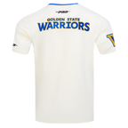 NBA GOLDEN STATE WARRIORS RETRO CASCADE T-SHIRT À BORDURES CONTRASTANTES POUR HOMME (COQUILLE D'ŒUF/BLEU ROYAL)