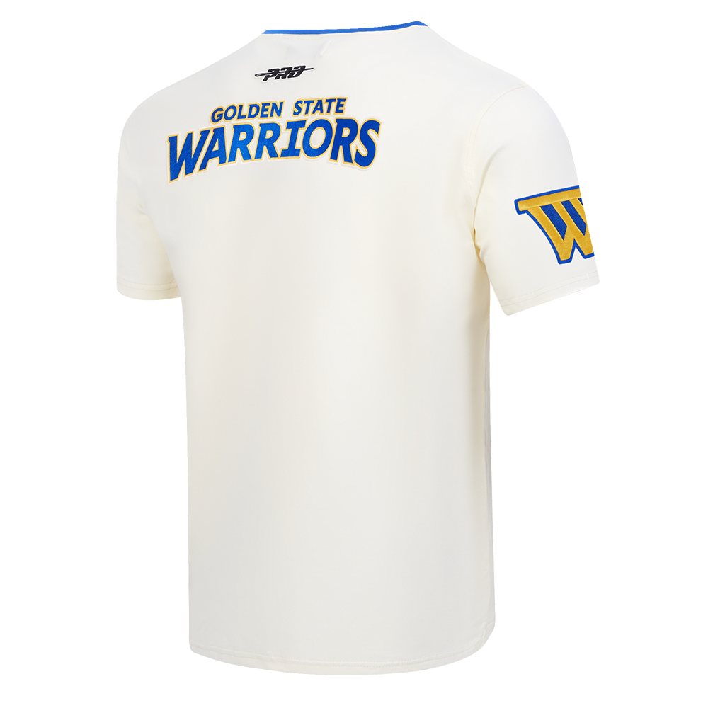 NBA GOLDEN STATE WARRIORS RETRO CASCADE T-SHIRT À BORDURES CONTRASTANTES POUR HOMME (COQUILLE D'ŒUF/BLEU ROYAL)